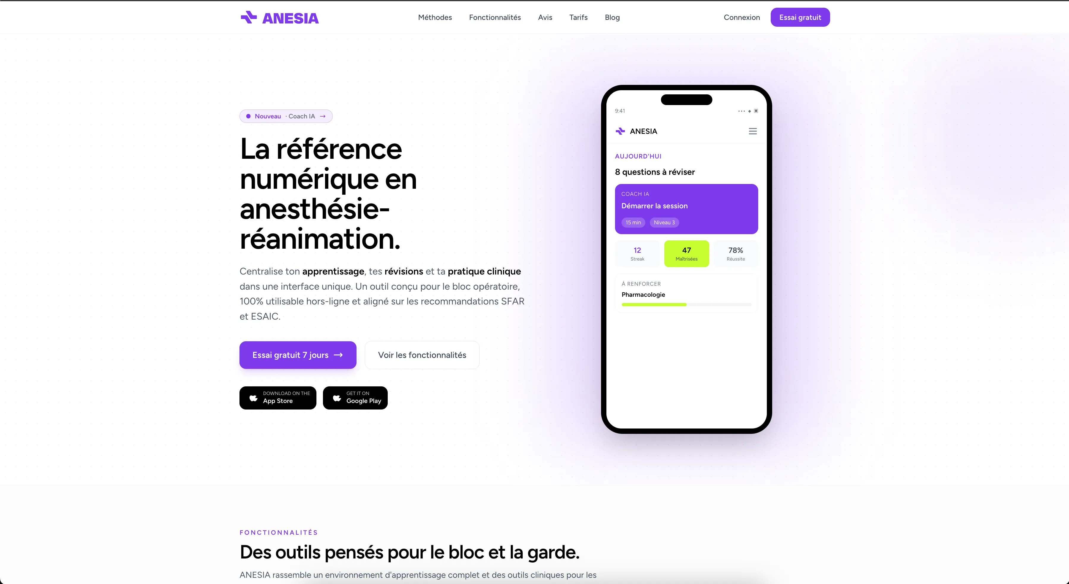 Capture d'écran du site Anesia