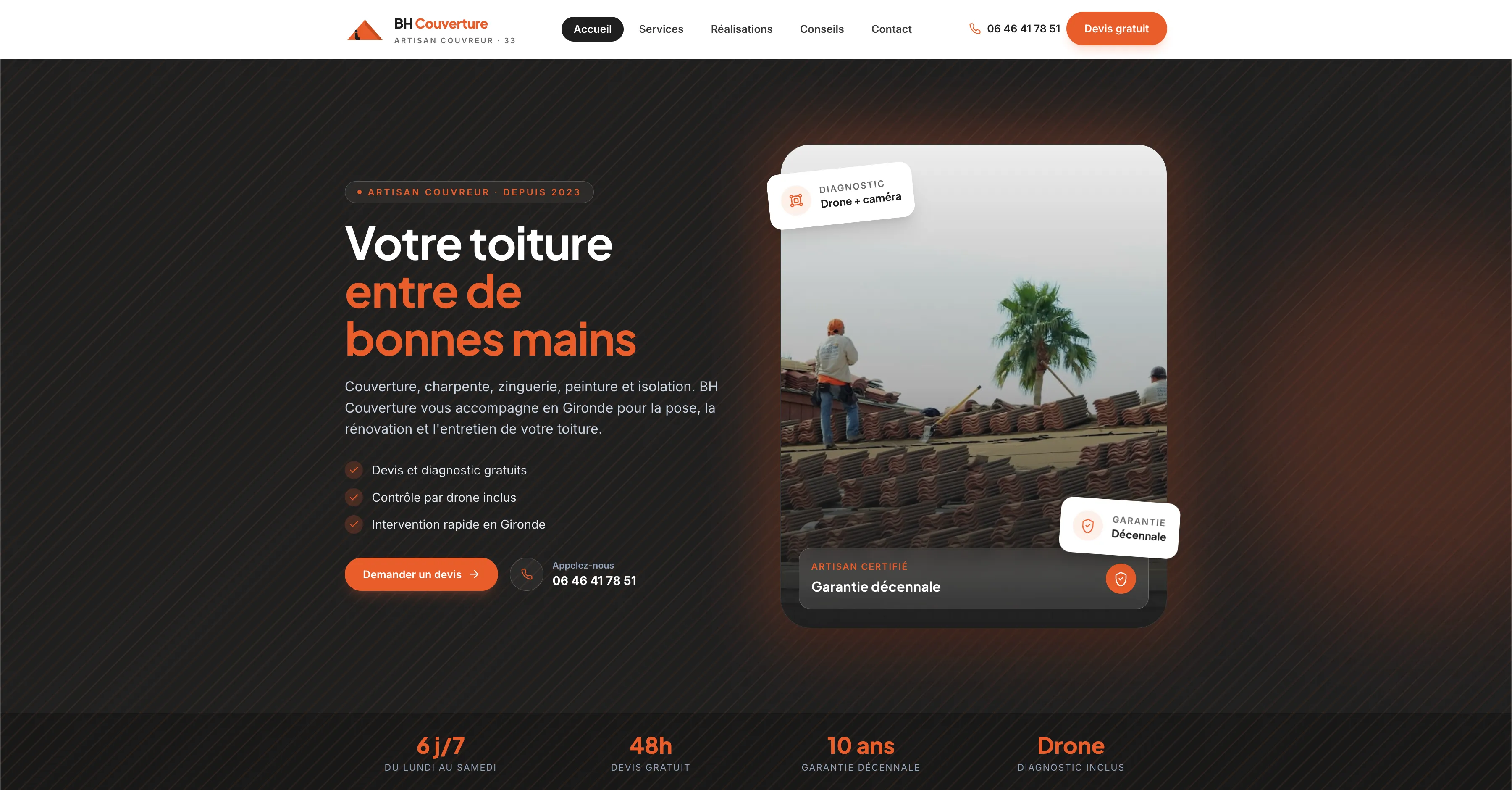 Capture d'écran du site BH Couverture