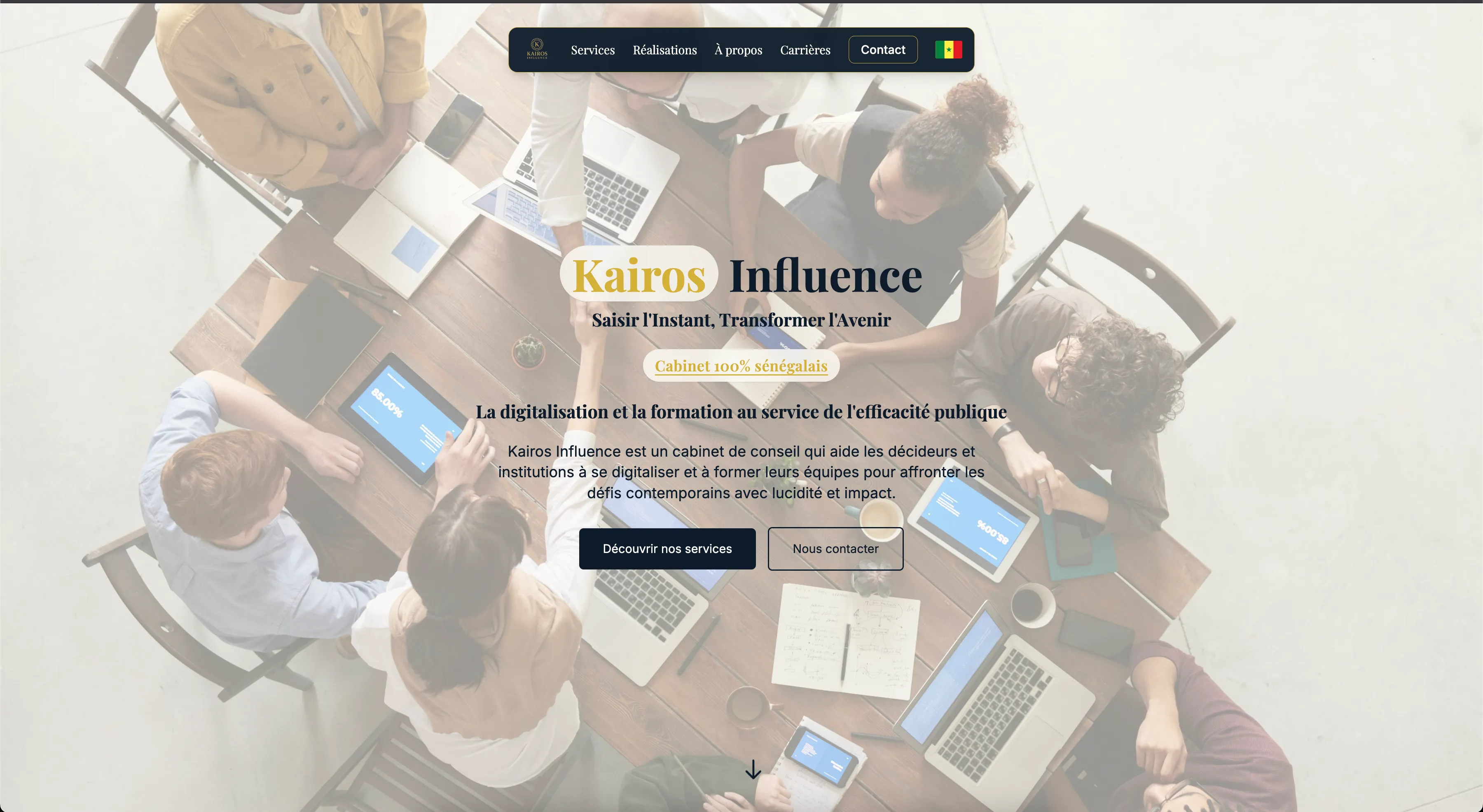 Capture d'écran du site Kairos Influence