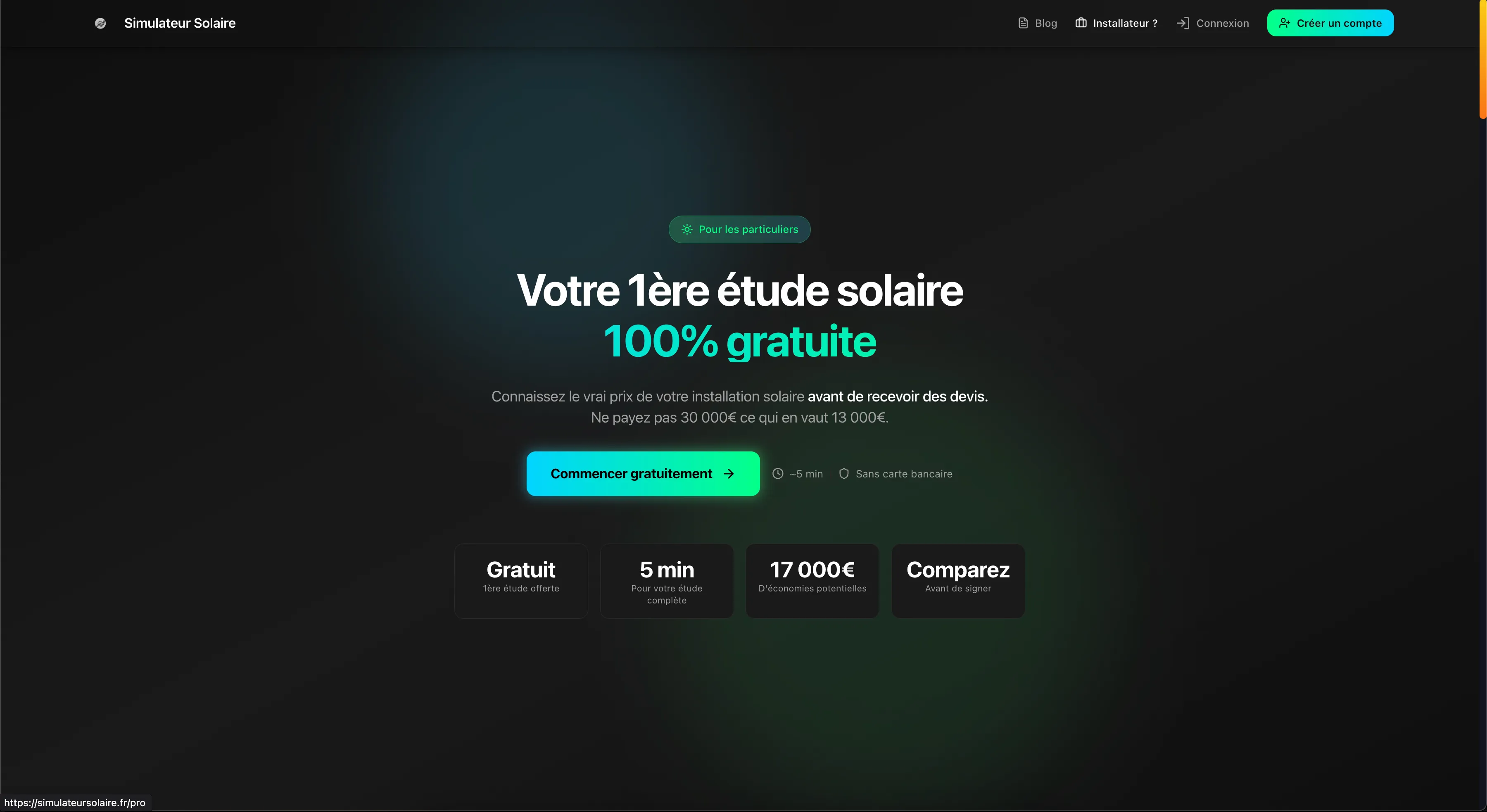 Capture d'écran du site Simulateur Solaire Pro